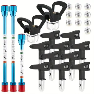 15 Pcs Airless Paint Sprayer Accessories Included 10 Pcs Reversible Airless Sprayer Tips, 2 Pcs Nozzle Tip Guard and 3 Pcs Airless Paint Sprayer Gun Extension Wand with Red Guard Pole Rod