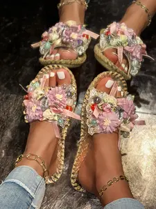 Women's Flat Sandals Summer Beach Party Comfort Lightweight PU Leather Slippers, Casual Style, Less Than Ankle Height, Rubber Sole, Breathable Summer Sandals