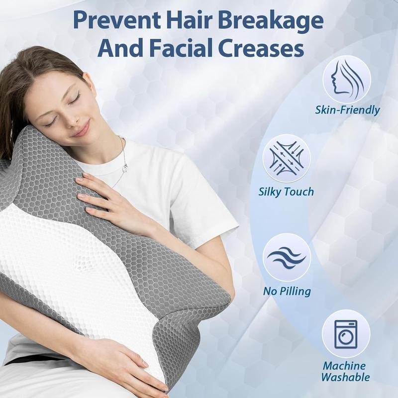 Cervical Pillow, Ergonomic Pillow for Neck and Shoulder Pain Relief with Cooling Ice Silk Pillowcase, Orthopedic Neck Bed Pillow for Side, Back and Stomach Sleepers