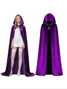 Unisex Halloween Party Hooded Cape, Velvet Fabric, Perfect for Various Festive Events, Cosplay Costume, Witch, Devil, Vampire, Elf