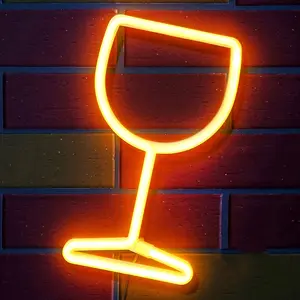 Neon Light Strip Wine Glass Shape LED Wall/table Decor, Decorative Neon Sign, Led Lights, Neon Light, USB/battery Powered, Flexible LED Strip with Hook, Home Bar Wedding Party