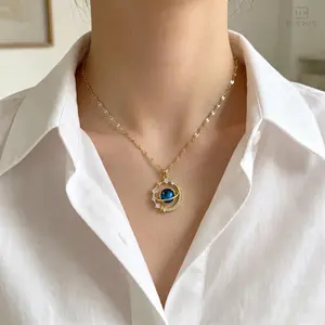1pc Celestial Planet Necklace for Women, Gold Plated Moon and Star Gemstone Pendant Necklace, Elegant Night Sky Jewelry for Women, Summer Beach Vacation & Daily Wear Theme Accessory, Mother's Day Gift for Her summerwins