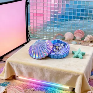 Women Jewelry Necklace & Ring Storage Box, Blue Gradient Silk Shell Design, Practical Desktop Ornament, Perfect Gift Idea