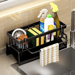 Sponge Holder for Kitchen Sink,Stainless Steel Self-Draining Kitchen Sink Organizer, Dishwashing Brush Rag Soap Scrubbing Accessory Organizers and Storage , For Bathrooms, Kitchen, Countertop