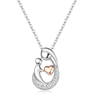 MILACOLATO Mother's Day Gifts S925 Sterling Silver Mother Daughter Necklaces Mom Heart Birthstone Necklace Mom Pendant Necklaces for Mom New Mum Grandma Women Wife