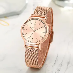GOHUOS Fashion Simple Watches For Women Quartz Waterproof Watch Luxury Lady's Watch Stainless Steel Rose Gold Watches women Gift Box