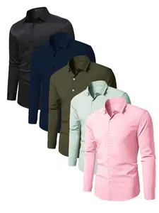Men's Solid Long Sleeve Dress Shirt, Business Formal Shirt for Work Office, Men's Top for All Seasons, Menswear