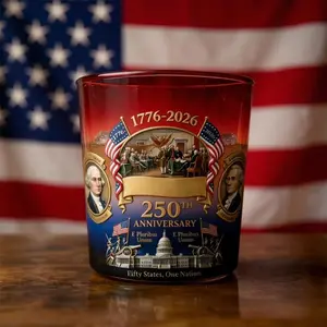 American 250th Anniversary Whiskey Glass | Feet-free, geometric pattern, glass material, suitable for parties and Independence Day celebrations, hand wash only, reusable beverage glass, Drinkware, Kitchenware Drinkware