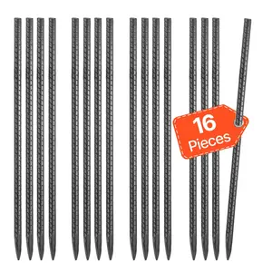 Rebar Stakes, 16-Inch, Heavy-Duty 0.45 in Diameter, Straight Galvanized Steel Ground Anchors with Chisel Point End & Rust-Resistant Coating, for Gardening Support, Fence, Camping Tents (16-Pack)