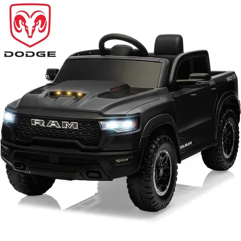Segmart Dodge RAM 1500 Kids Ride On Truck with Remote Control, 4-Wheel Suspension, 5-Point Seat Belt, MP3 Bluetooth, LED Lights, Electric Car Toy for Ages 3-6, Best Christmas Gift for Kids，Black Friday