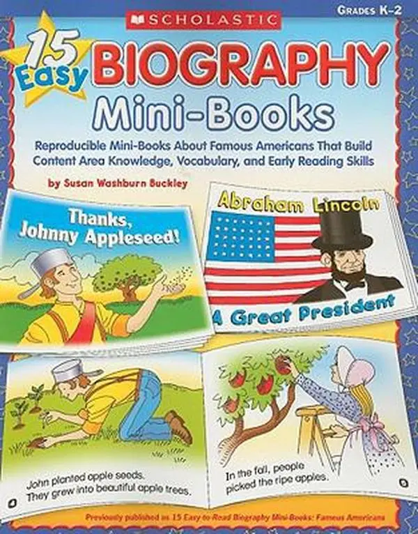 USED Book - 15 Easy Biography Mini-Books: Reproducible Mini-Books About Famous Americans That Build Content Knowledge, Vocabulary, and Early Reading Skills (Teaching Resources) by Susan Washburn Buckley (Paperback) - english