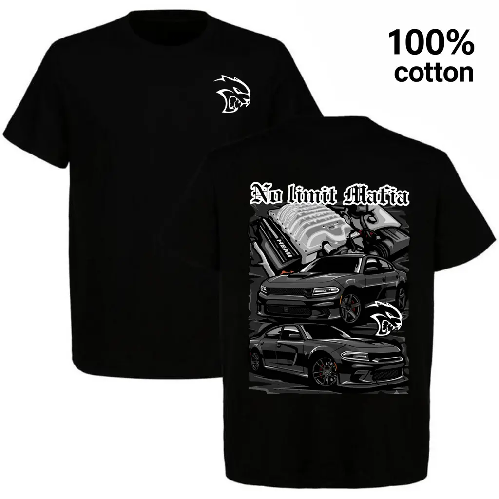No Limit Mafia Hellcat Charger Tee - 100% Cotton Muscle Car T-Shirt