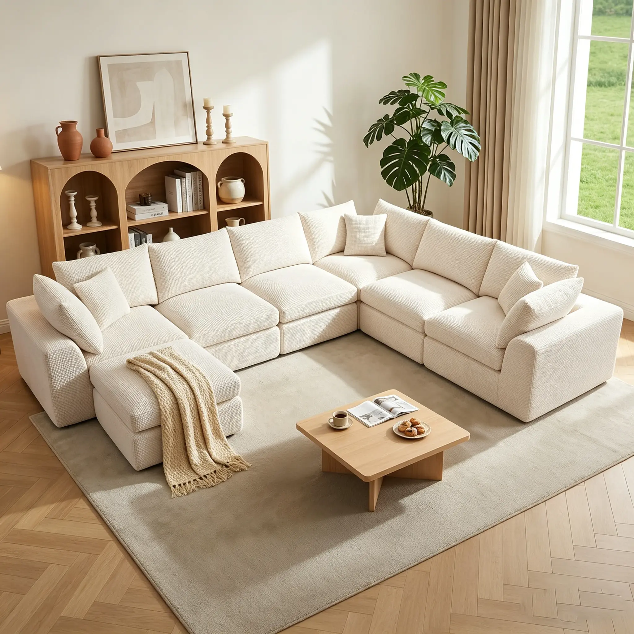 PKBD Cloud Couch Sectional Sofa Oversized L-Shaped 7-Seat Modular Boneless Couch Convertible Deep Seating With Ottoman Tool-Free Setup Pet-Friendly Fabric For Living Room