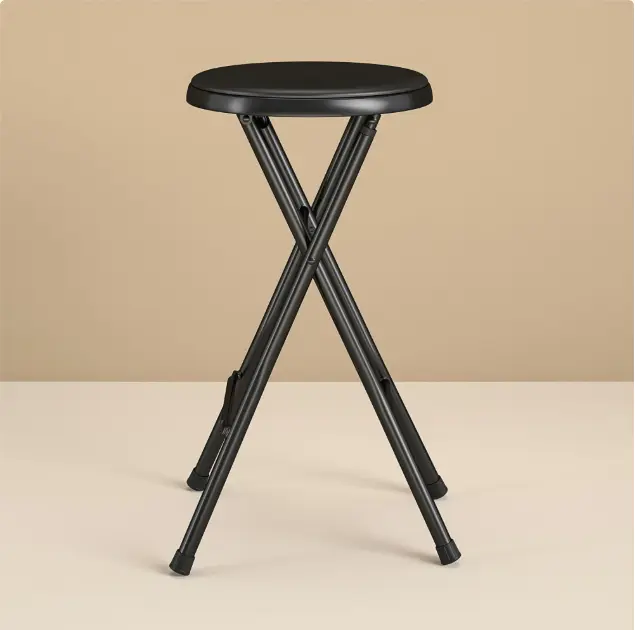 Folding Metal Stool, Black Folding Metal Stool, Black