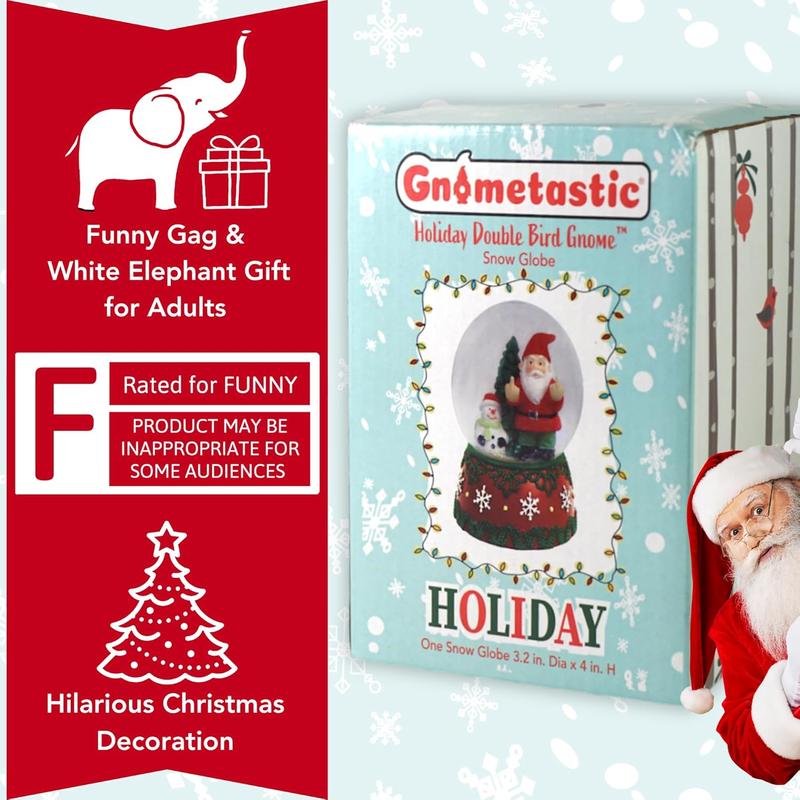 Gnometastic Gnomes Christmas Snow Globes for Adults - Holiday Double Bird Middle Finger Gnome, Funny White Elephant Gift & Gnome Decor - Mini Snow Globe 3.2in x 4in H