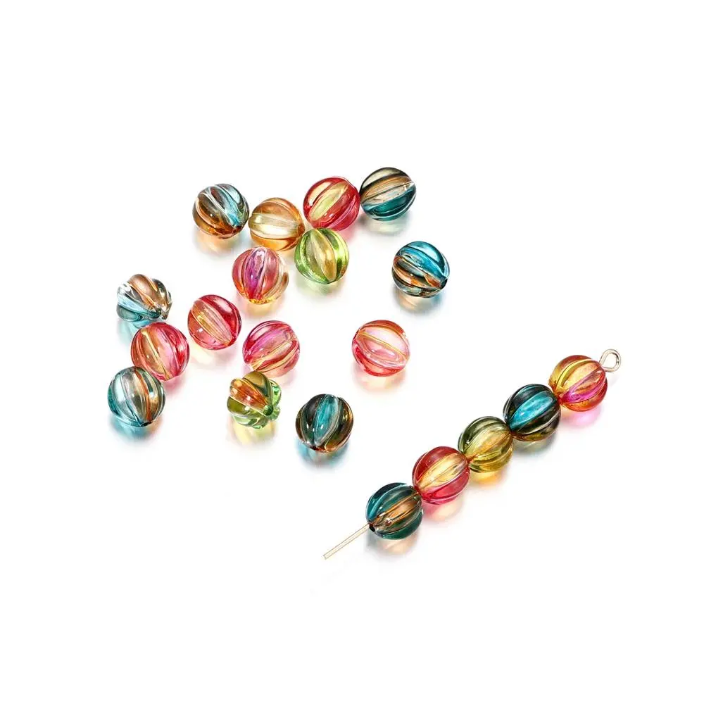 30Pcs Round Pumpkin Shape 8mm Lampwork Acrylic Loose Spacer Beads  Handmade For DIY Jewelry Making Crafts Supplies