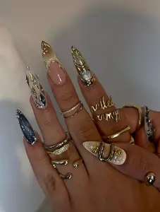 Metallic Chrome Press On Nails/Handmade Gel Nails In Long Stiletto/Glue On Nails/False Nails/Birthday Holiday Autumn Nails/ Wedding Nails