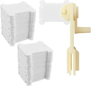 120 Pcs Plastic Floss Bobbins with 1 Pcs Bobbin Winder for Cross Stitch Embroidery Cotton Thread Embroidery Floss Thread Craft DIY Sewing Storage Thread Organizer Holder Embroidery DIY Cards (White)