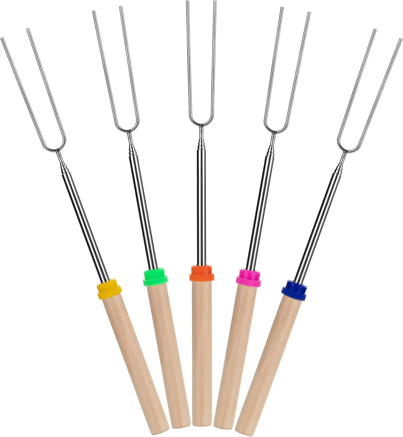 5 Pack Extendable Stainless Steel Roasting Sticks 32 inch for S'mores, Hot Dogs, Campfires and Fire Pits