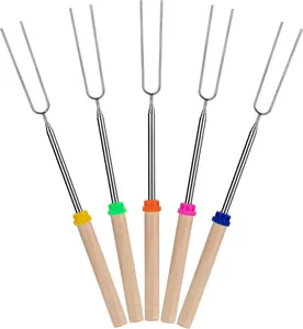 5 Pack Extendable Stainless Steel Roasting Sticks 32 inch for S'mores, Hot Dogs, Campfires and Fire Pits