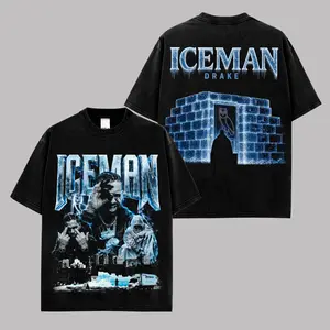 Vintage Drake Iceman Ice House Graphic Tee, Retro Drizzy Frozen World Album Cotton T-Shirt, Two Sided Oversized Washed Streetwear Shirt, Y2K Hip Hop Rap Fan Gift Tee for Men Women and Music Collectors