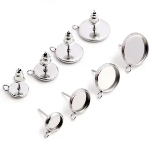 ( No Fade )6- 12mm 20pcs Stainless Steel Vertical hanging Earring Studs,Earrings Blank/Base,Fit 6- 12mm Glass Cabochons,Buttons