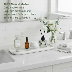Marmor Real Natural Marble Bathroom Tray for Perfume, Candles, Jewelry Stone Vanity, Bathroom & Kitchen Counter Organizer and Home Decor