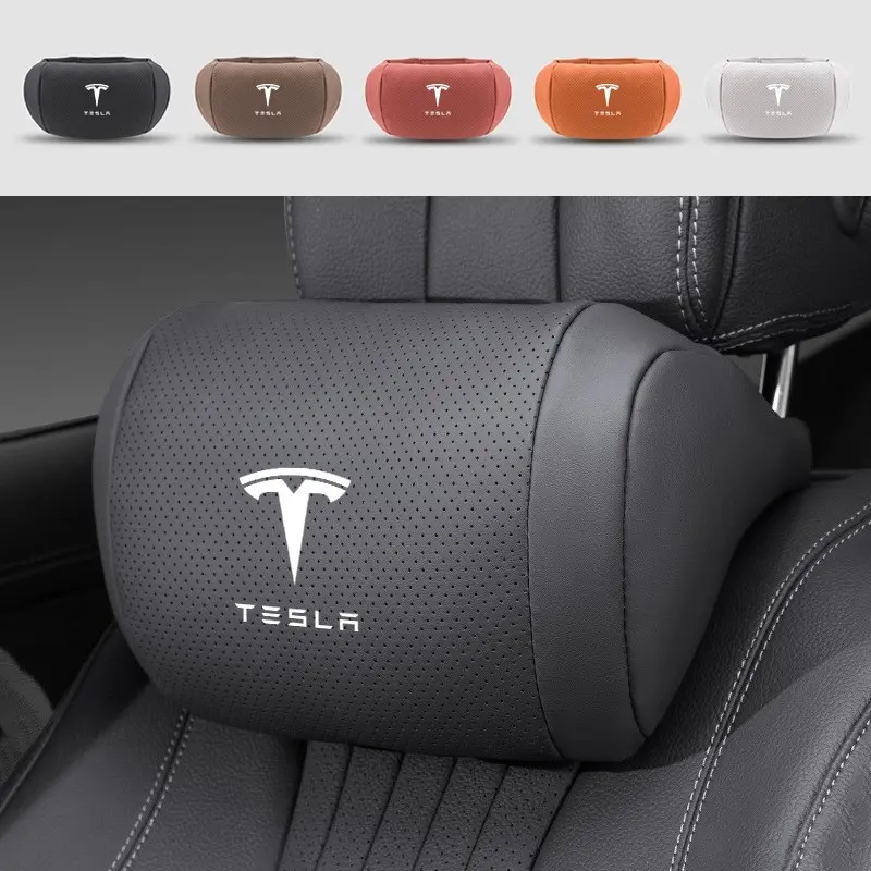 3D Car Neck Pillow Car Seat Headrest Pillow Automotive Memory Cotton Protector Cushion For Tesla Model 3 Model S X Model Y Juniper Roadster 2021 Cybertruck Juguete SpaceX Car Accessories