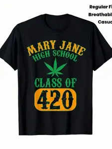 Men's Class of 420 Weed Graphic T-Shirt, 100% Fabric, Crew Neck, Short Sleeve, Regular Fit, Weekend Casual Wear, All-Season Casual Wear J3J