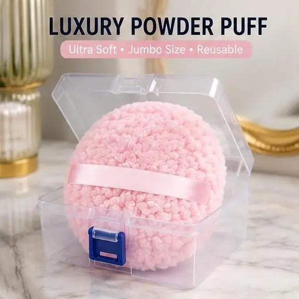 6 Inch Body Powder Puff with Container, Soft Oversized Powder Puff for Women, Large Dusting Puff for Body Powder, Makeup & Skincare Application Oversize Set