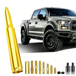 Golden .50 Cal Bullet Antenna for Pickup Trucks, 50 Cal Badass Truck Antenna with 12 Adapters, Made of 6061 Aluminium, Short Design, Compatible with Chovy Silverado, Ford, GMC, Dodge, Pickup Trucks Accessories