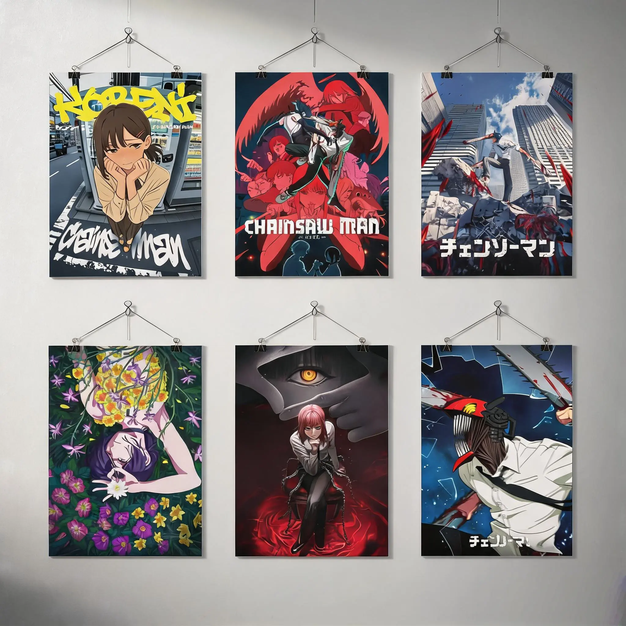 Chainsaw Man Anime Poster Set - Lightweight Artistic Home Decor Prints Feat. Kobeni, Makima, Reze, Denji - Lounge Mountable Universe-Themed Wall Art for Anime Fans