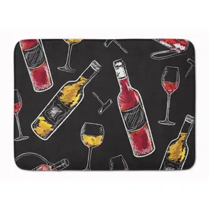 212 MAIN Soft Bathroom Memory Foam Mat - Red & White Wine on Black Design, Machine Washable, Plush Full-Cushion Top, Bath & Kitchen Rug, Soft Bathroom Mat