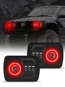 5X7 LED Headlights With Red Halo Daylight Amber Turn Fit For Cherokee XJ YJ H6054 H5054 Replacement