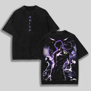 Sung Jin Woo x Solo Leveling Igris, Beru, Tusk Anime Clothing Double Printed Vintage Oversized Washed Tee Unisex Anime Merch Manga Heavyweight Cotton