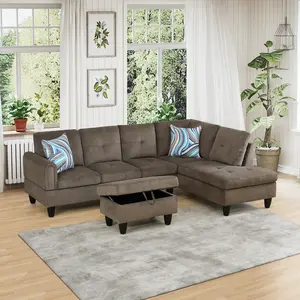 Luxury Brown Pineapple Textured Velvet Sofa Set, Plush Modern Living Room Lounge Home Decor