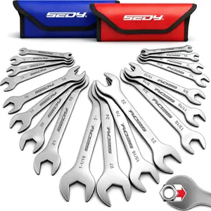 Thin Open End Wrench Set, Bike Wrench Set with Rolling Pouch, 19-Piece SAE & Metric, Stainless Steel, 1/4" to 1-1/16" & 5.5mm to 27mm for Mechanics, Gift, Spring Glow Up Tool Set Hand Tool Set