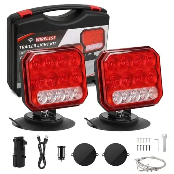 Wireless Magnetic Trailer Lights with Ceramic LEDs - 5-in-1 Towing Lights for Tail, Brake, Turn, Reverse & Strobe, Easy-Install for Trailers, Mid-Large RVs & Towing Trips