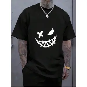 180g[100%cotton] Grinning Face With Crossed Eyes Humorous Graphic T-Shirts For Him Plus Size S-3XL Premium Quality Unique Graphic Tees,Fall Shirts Birthday Gift For Men Women   BlackNew Stylish T-ShirtCasual Short-Sleeve T-Shirts For Men And Women
