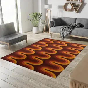 Retro Wavy Stripe Flannel Area Rug - 70s Orange Brown Gradient Print Soft Mat for Living Room & Bedroom, Non-Slip Vintage Home Decor, Decorative Rug #RetroWaveRug #70sStripeMat #VintageHomeDecor #OrangeBrownCarpet #NonSlipFlannelRug