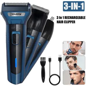 SOLIMPIA 3 in 1 Electric Body Hair Clipper,Waterproof Electric Shaver Nose Hair Trimmer,Men's Hair Removal Device Cordless,Men's Hair Removal Device Cordless