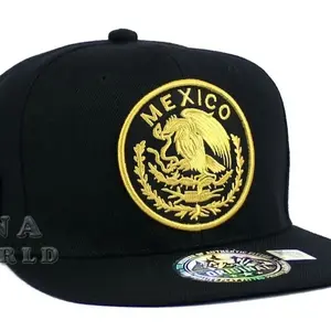 MEXICAN Hat MEXICO Federal Logo Eagle Snapback Flat Bill Baseball Cap-Black/Gold