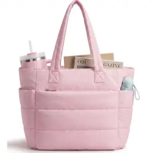 20L Puffy Quilted Tote Bag for Women, Lightweight Bubble Laptop Shoulder Bag with Multiple Compartments, Durable Work & Travel Tote with Zipper Closure, Puffer Tote Bag – College & Office Tote