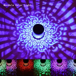 Solar Outdoor Wall Light Projection Lamp Mandala Sunflower Peony Daisy Flower Lamp, Rechargeable Lithium Batteries, Garden Decor