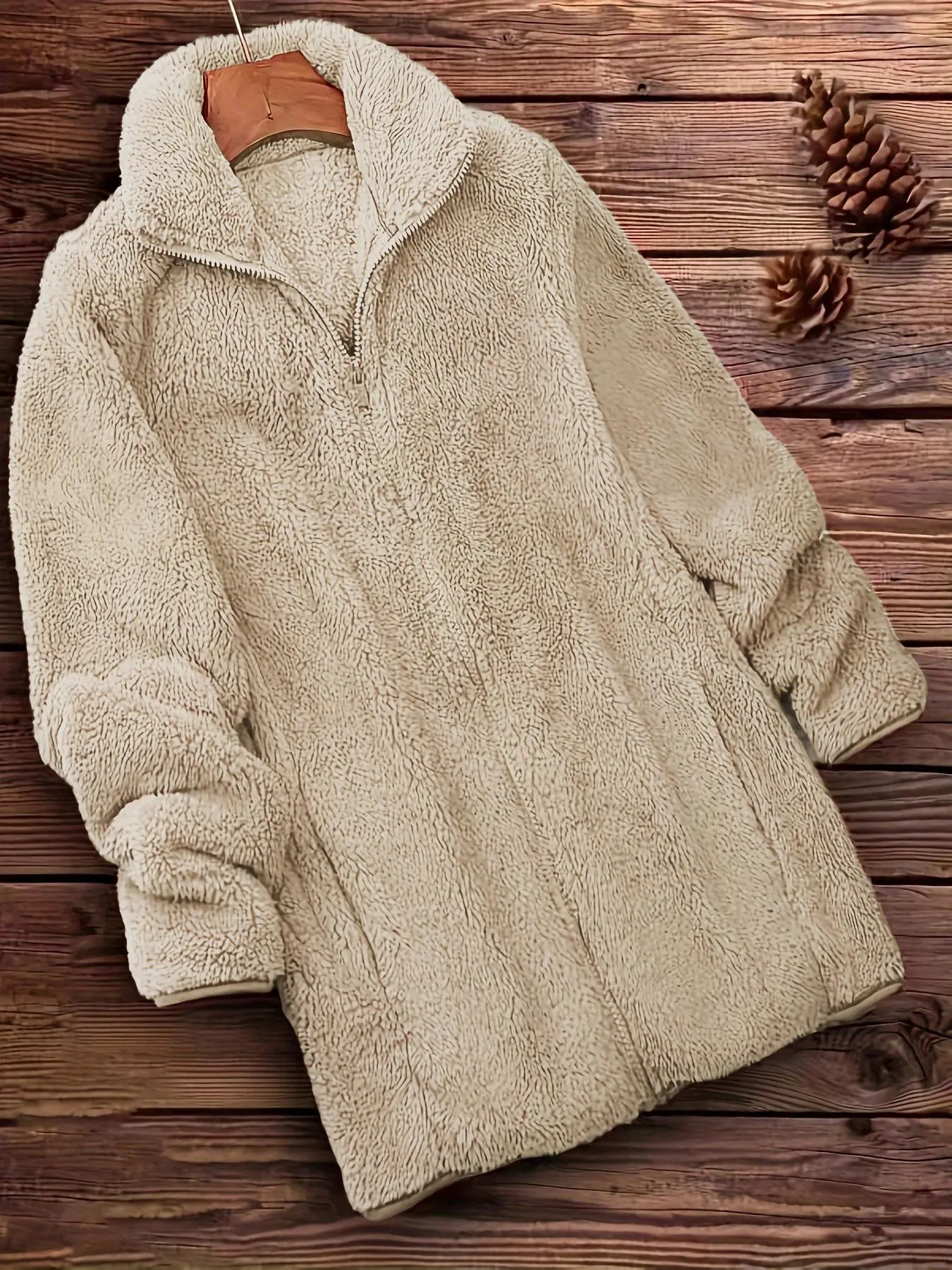 Women's Solid Basic Long Sleeve Zip Up Fuzzy Fitted Coat, Soft, Casual Mock Neck Outerwear For Fall, Ladies Clothes For Daily Wear, Jackets, Casual Coats, Womenswear