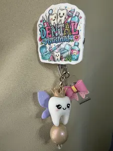 Dental Assistant Retractable Badge Reel with Tooth Fairy Charm