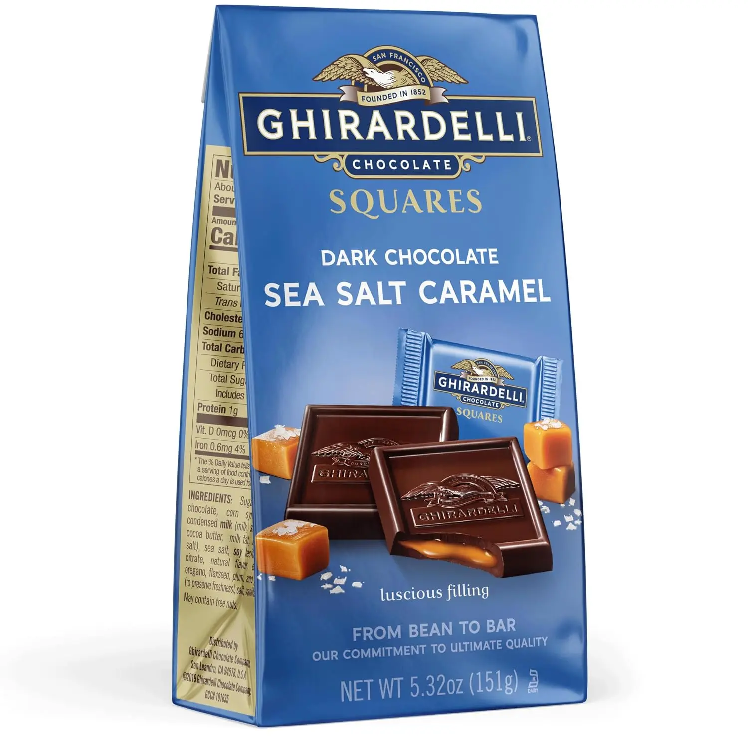 Dark Chocolate SEA SALT CARAMEL SQUARES , 5.32 oz Bag
