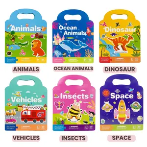 Cartoon Pattern Dinosaur Cognitive Puzzle Toy, 30pcs/set Manual And Brain-hand-held Puzzle Toy, Enlightenment Sticker Book, Jigsaw Puzzle