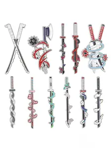 11pcs Demon Slayer Sun Blade Collectible Badges, Durable Pins, Nine Pillars Core Characters Weapon Enamel Pins, Anime Fan Collection & Cosplay Accessories, Perfect Gift