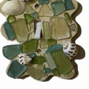 Seaside Charm Light Switch Cover Plate with Green Sea Glass and Seashell Accents for Coastal Decor